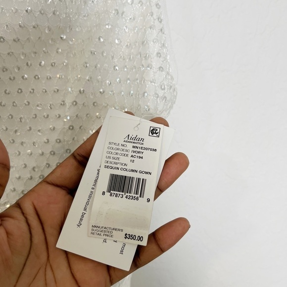 Aidan Mattox Sequined Maxi Ivory Evening Dress - Picture 7 of 8